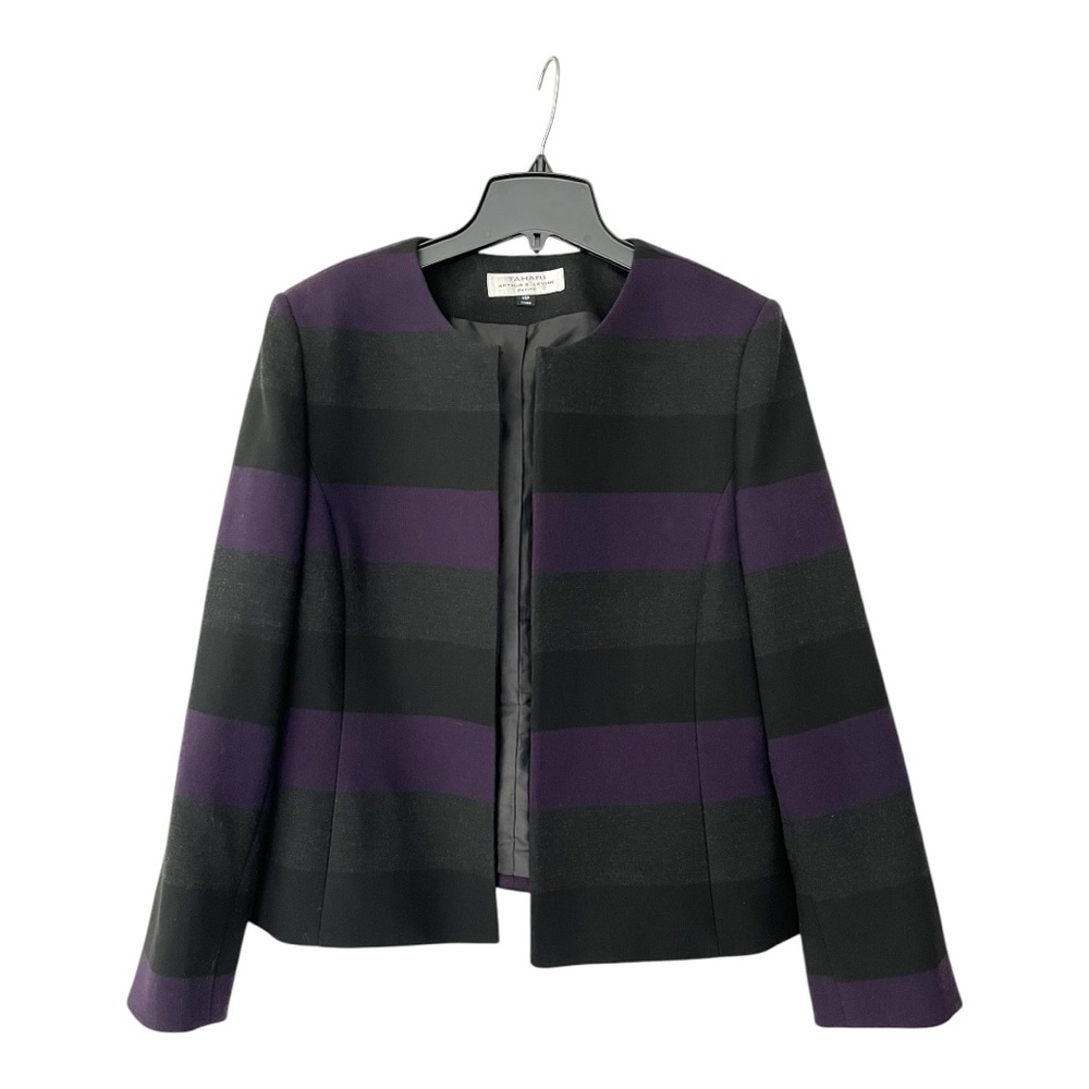 Tahari jacket / blazer open front purple black and grey